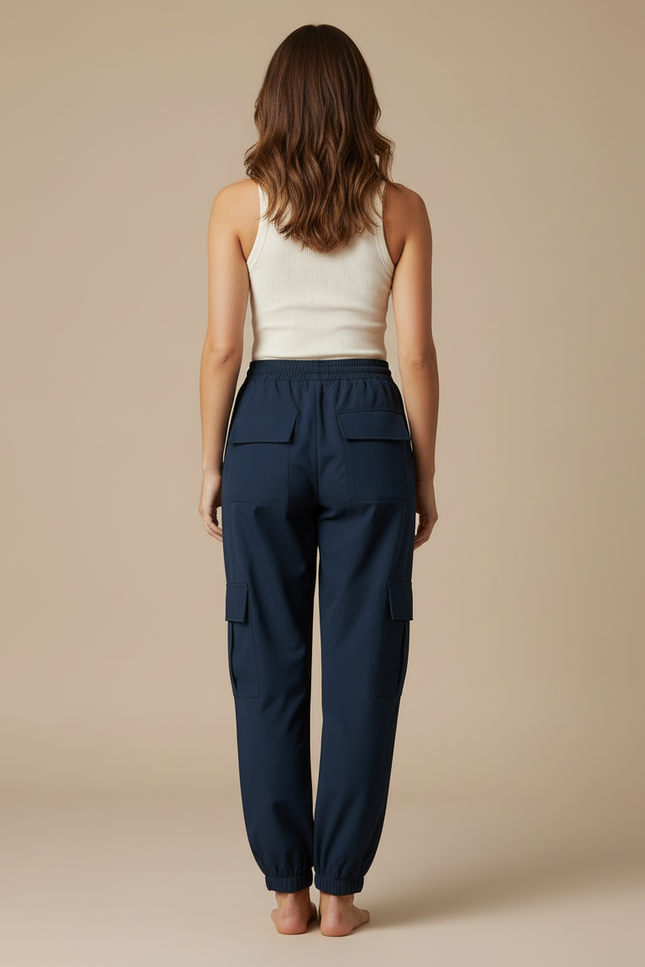 Pantalon Cargo Bleu Marine Ample Décontracté Multipoches - Polyester - vue 2