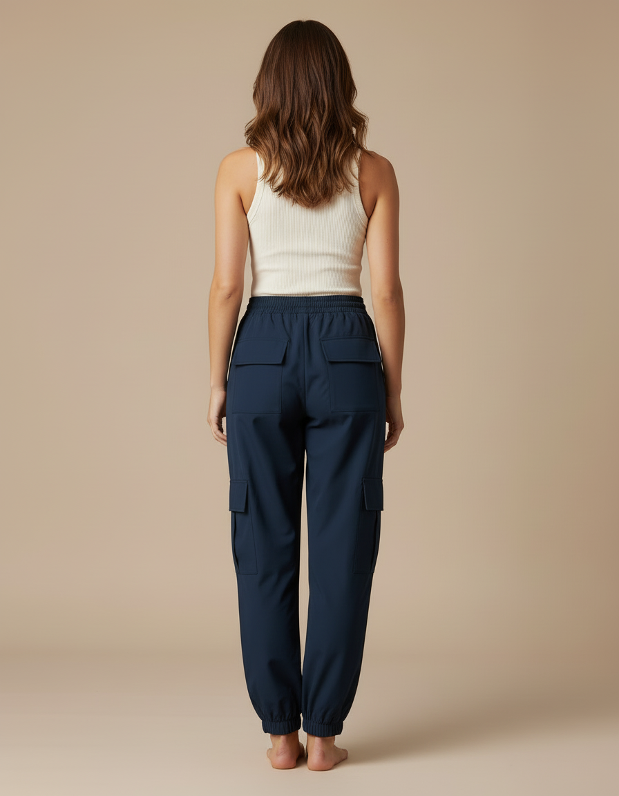 Pantalon Cargo Bleu Marine Ample Décontracté Multipoches - Polyester - vue 2
