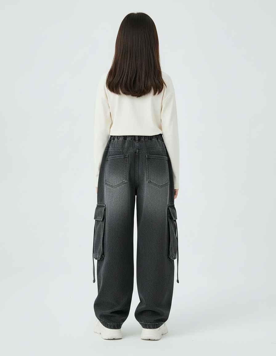 Pantalon Cargo Enfant Gris Ample Denim Décontracté - Jean - vue 2