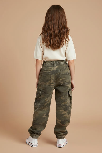 Pantalon Cargo Camouflage Ample Fille Rétro - Kaki Coton - vue 2