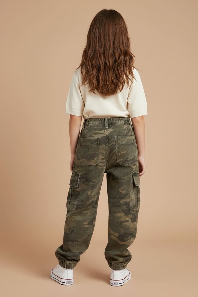 Pantalon Cargo Camouflage Ample Fille Rétro - Kaki Coton - vue 2