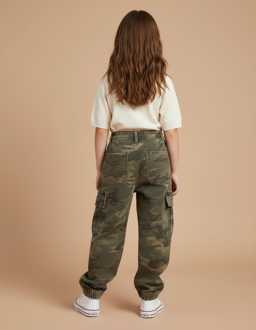 Pantalon Cargo Camouflage Ample Fille Rétro - Kaki Coton - vue 2