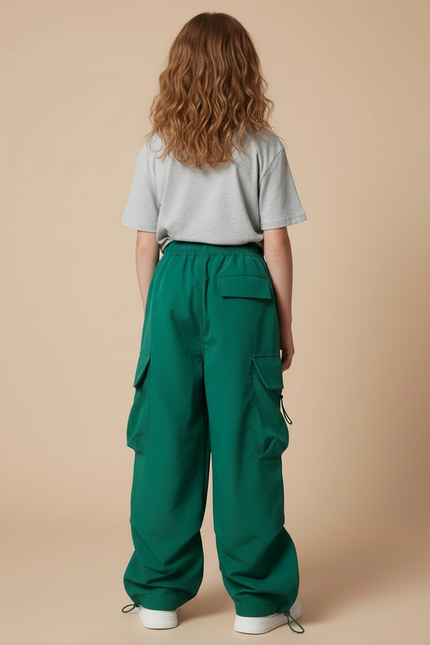 Pantalon Cargo Vert Ample Poches Fille - Polyester - vue 2
