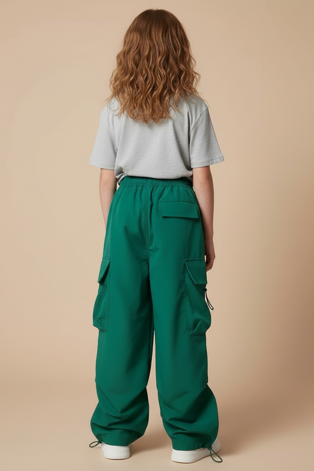 Pantalon Cargo Vert Ample Poches Fille - Polyester - vue 2