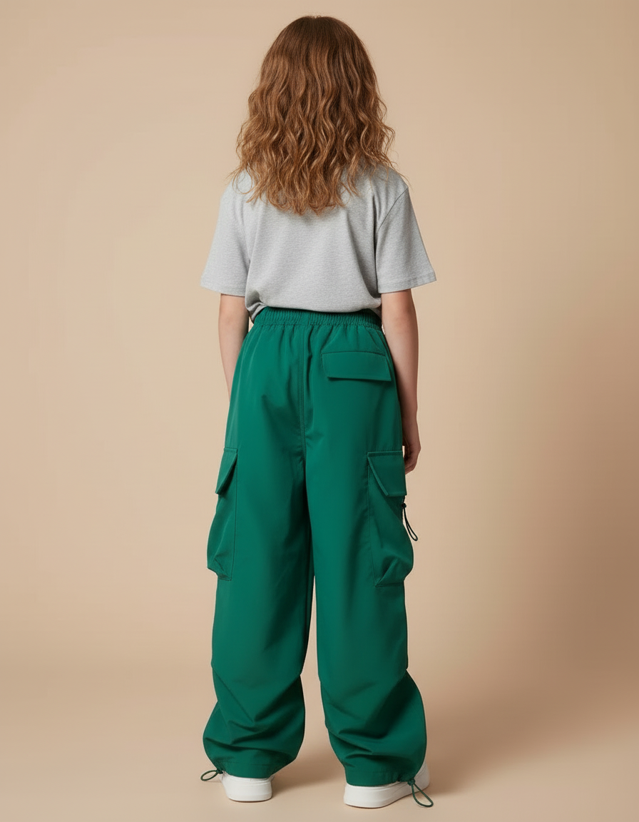 Pantalon Cargo Vert Ample Poches Fille - Polyester - vue 2
