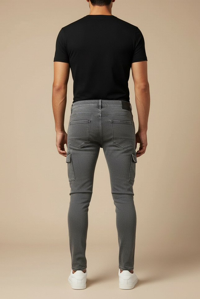 Pantalon Cargo Gris Skinny Multipoches Coton Homme - Jean - vue 2