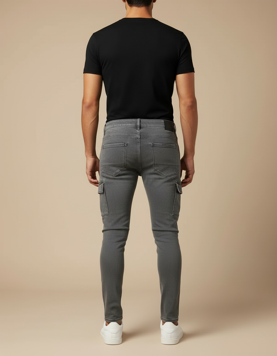 Pantalon Cargo Gris Skinny Multipoches Coton Homme - Jean - vue 2