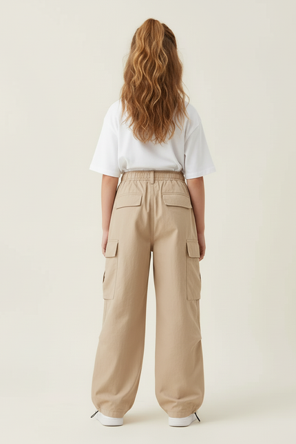 Pantalon Cargo Fille Beige Parachute Toile - vue 2