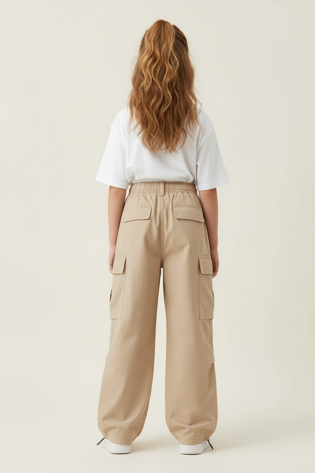 Pantalon Cargo Fille Beige Parachute Toile - vue 2