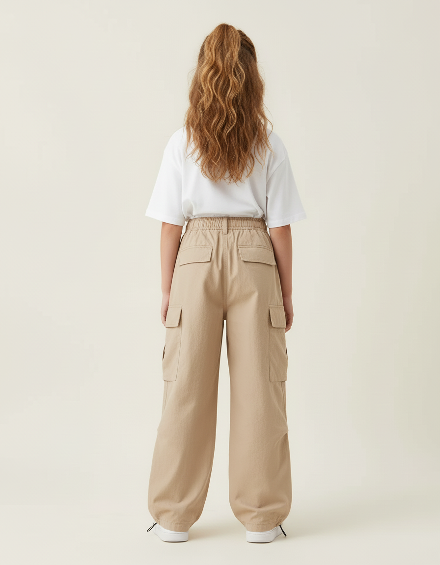 Pantalon Cargo Fille Beige Parachute Toile - vue 2