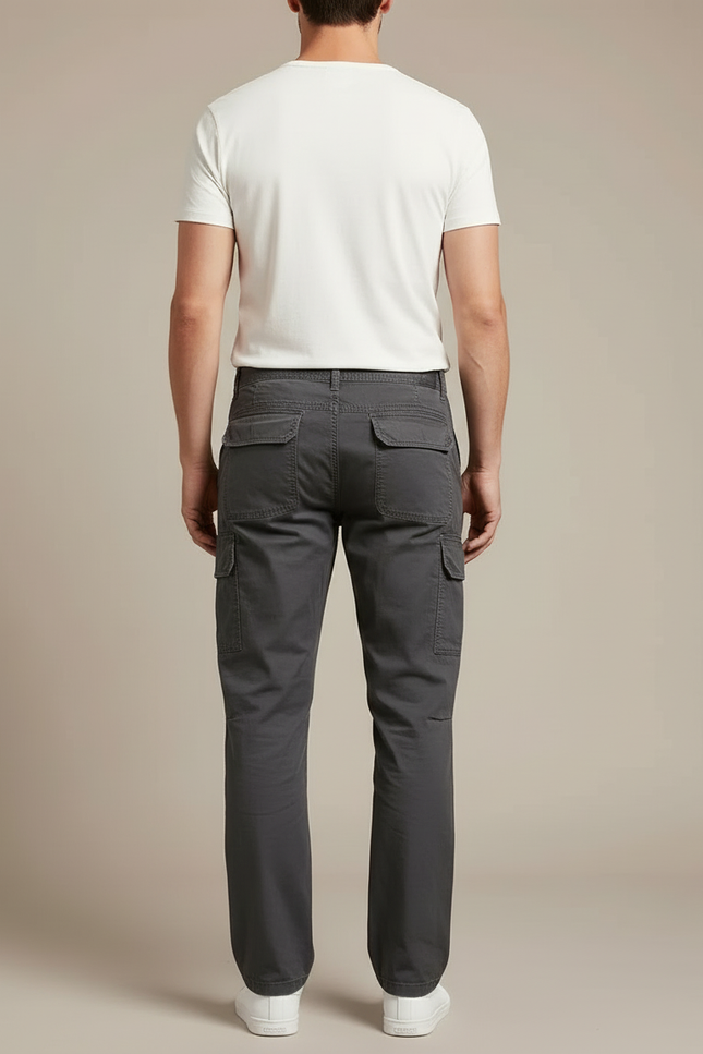 Pantalon Cargo Gris Foncé Coton Décontracté Multipoches - vue 2