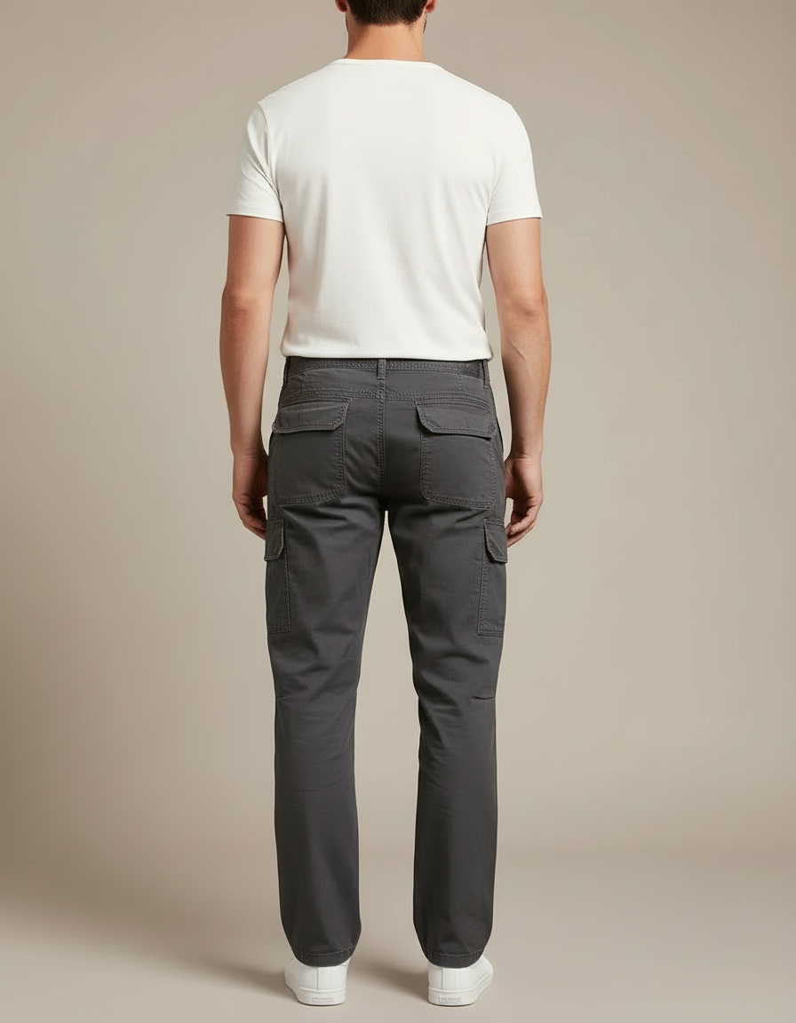 Pantalon Cargo Gris Foncé Coton Décontracté Multipoches - vue 2