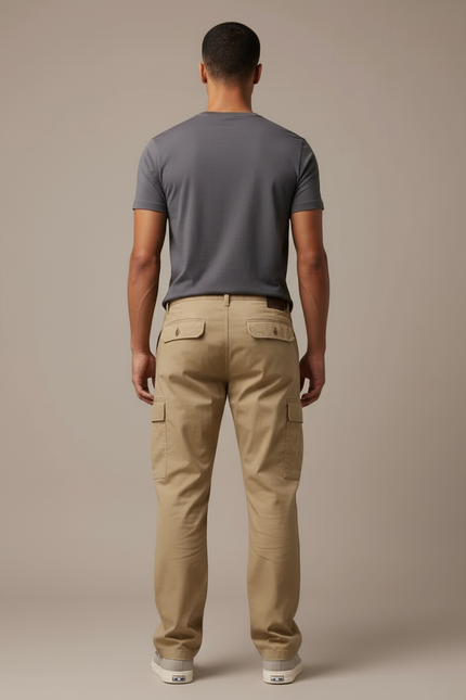 Pantalon Cargo Homme Beige Droit Décontracté Multipoches - Toile - vue 2