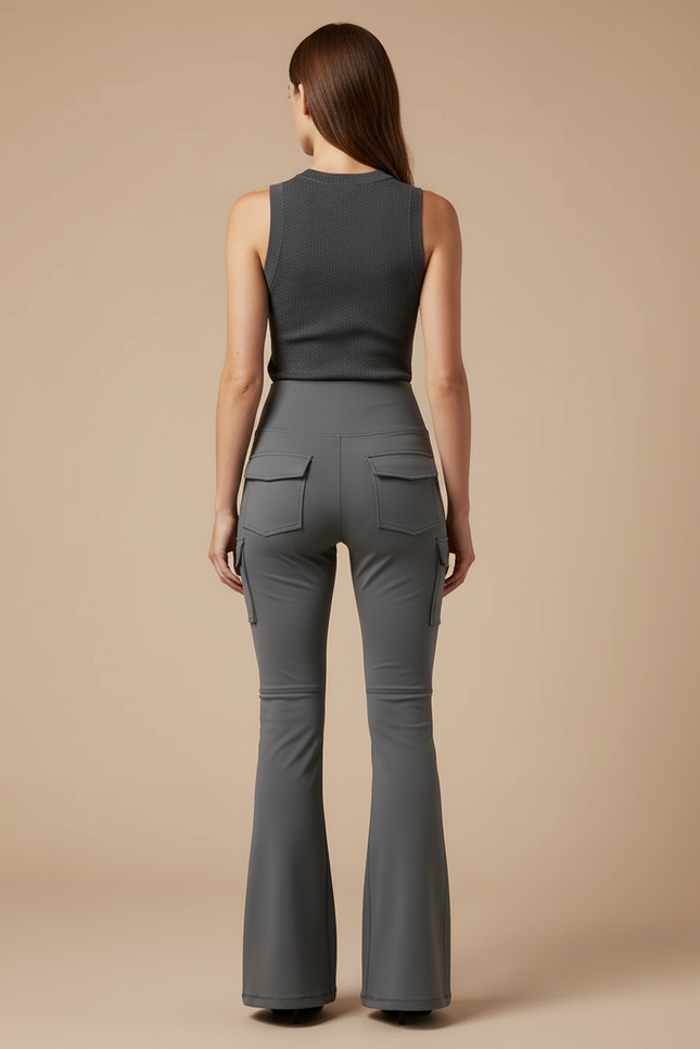 Pantalon Cargo Gris Évasé Femme Ajusté Confortable - Polyester - vue 2