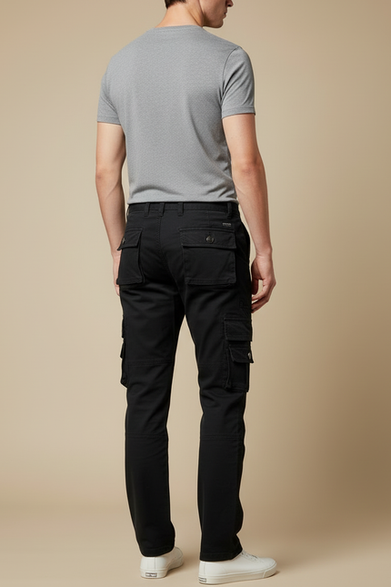 Pantalon Cargo Noir Coton Multipoches Homme - vue 2