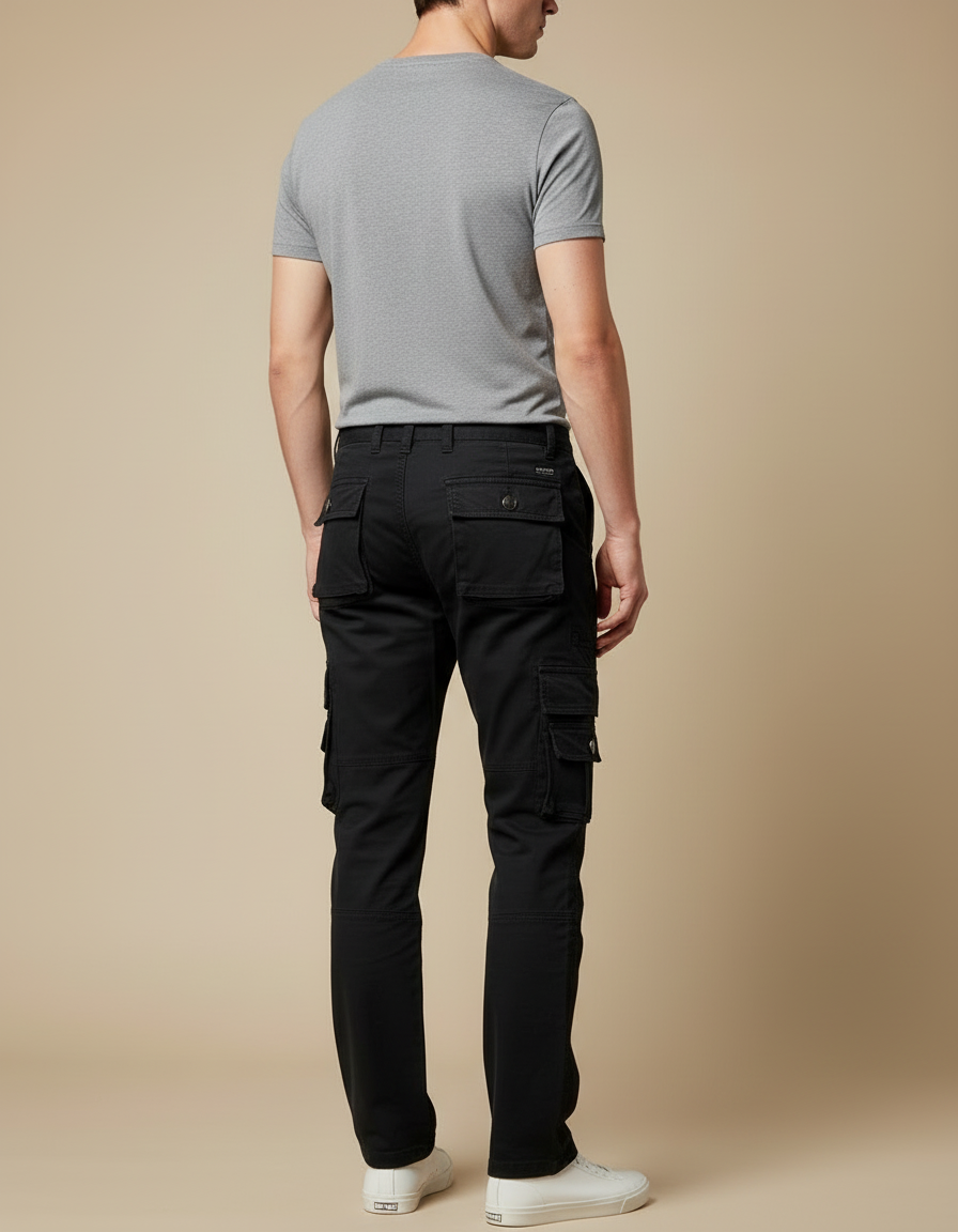 Pantalon Cargo Noir Coton Multipoches Homme - vue 2
