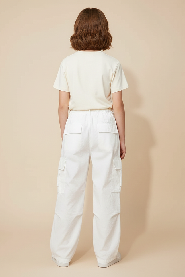 Pantalon Cargo Blanc Ample Décontracté Poches - Toile - vue 2