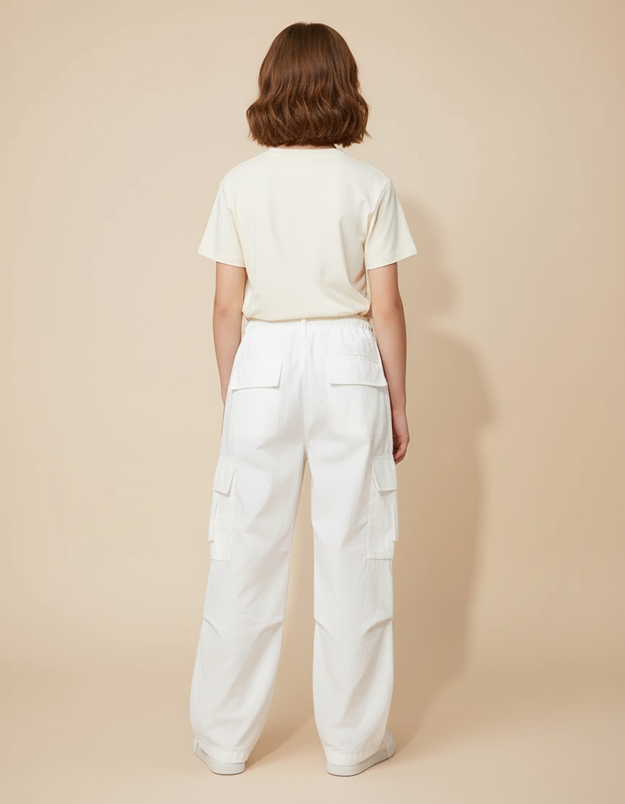 Pantalon Cargo Blanc Ample Décontracté Poches - Toile - vue 2