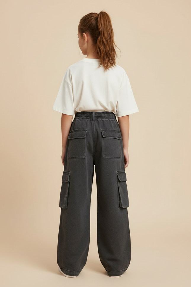Pantalon Cargo Gris Ample Denim Fille Décontracté - Jean - vue 2
