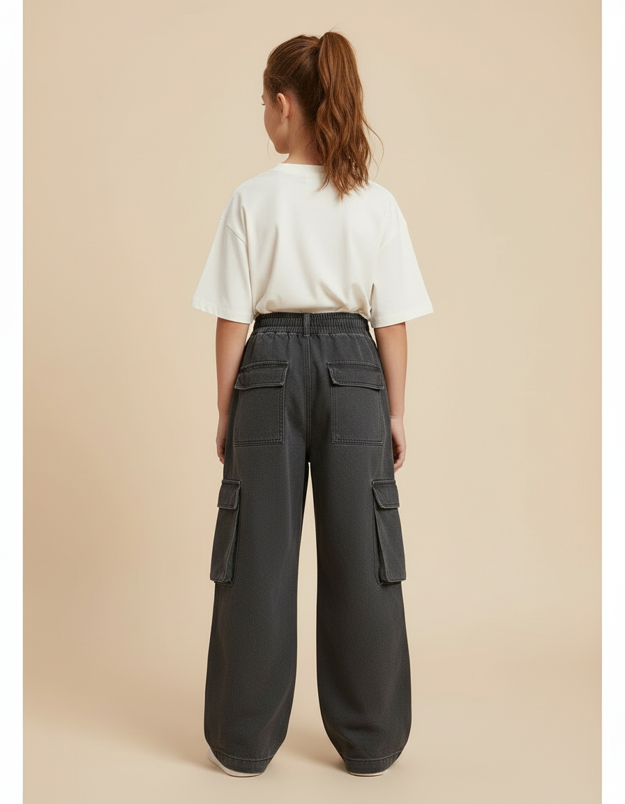 Pantalon Cargo Gris Ample Denim Fille Décontracté - Jean - vue 2