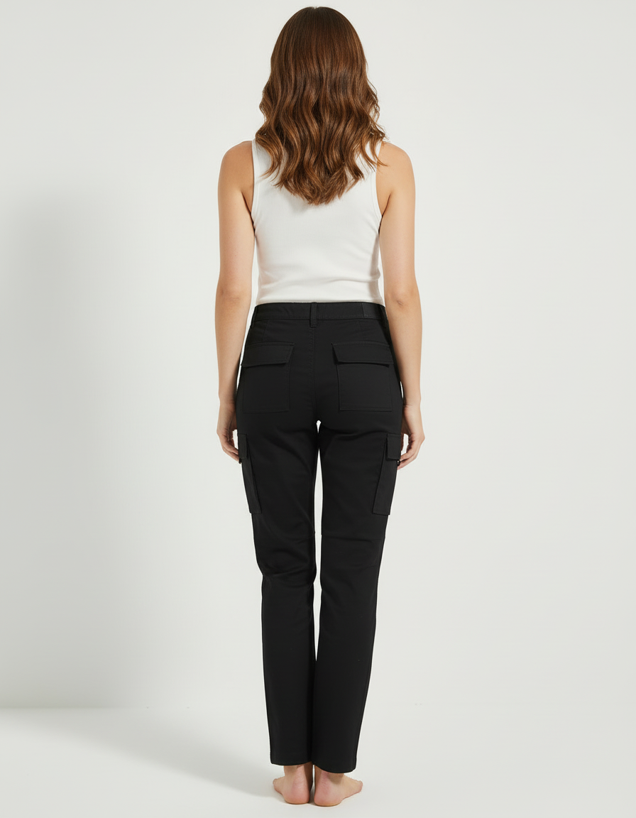 Pantalon Cargo Noir Multipoches Décontracté Femme - Toile - vue 2