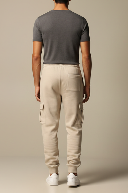 Pantalon Cargo Beige Molletonné Décontracté Multipoches Homme - vue 2