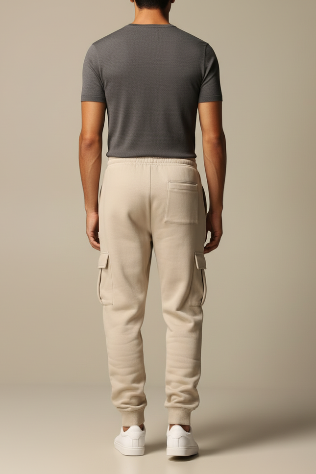 Pantalon Cargo Beige Molletonné Décontracté Multipoches Homme - vue 2