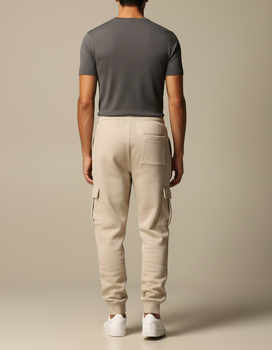 Pantalon Cargo Beige Molletonné Décontracté Multipoches Homme - vue 2
