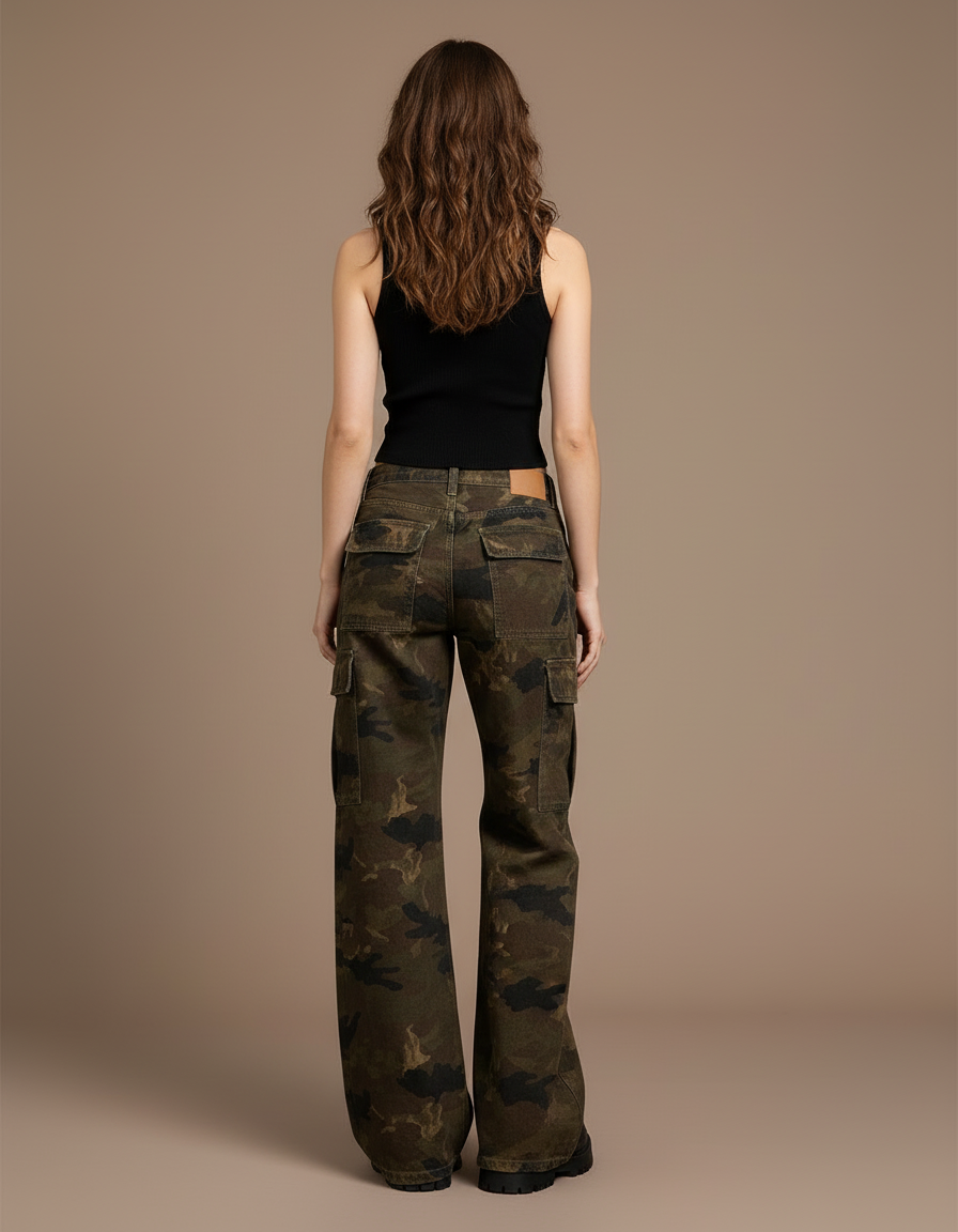 Pantalon Cargo Camouflage Ample Femme Taille Basse - Imprimé Toile - vue 2
