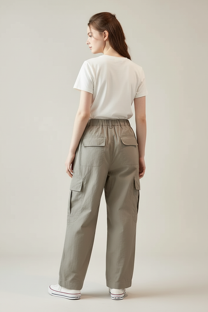 Pantalon Cargo Kaki Ample Léger Poches Multiples Femme - Polyester - vue 2