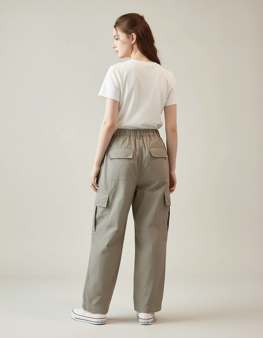Pantalon Cargo Kaki Ample Léger Poches Multiples Femme - Polyester - vue 2