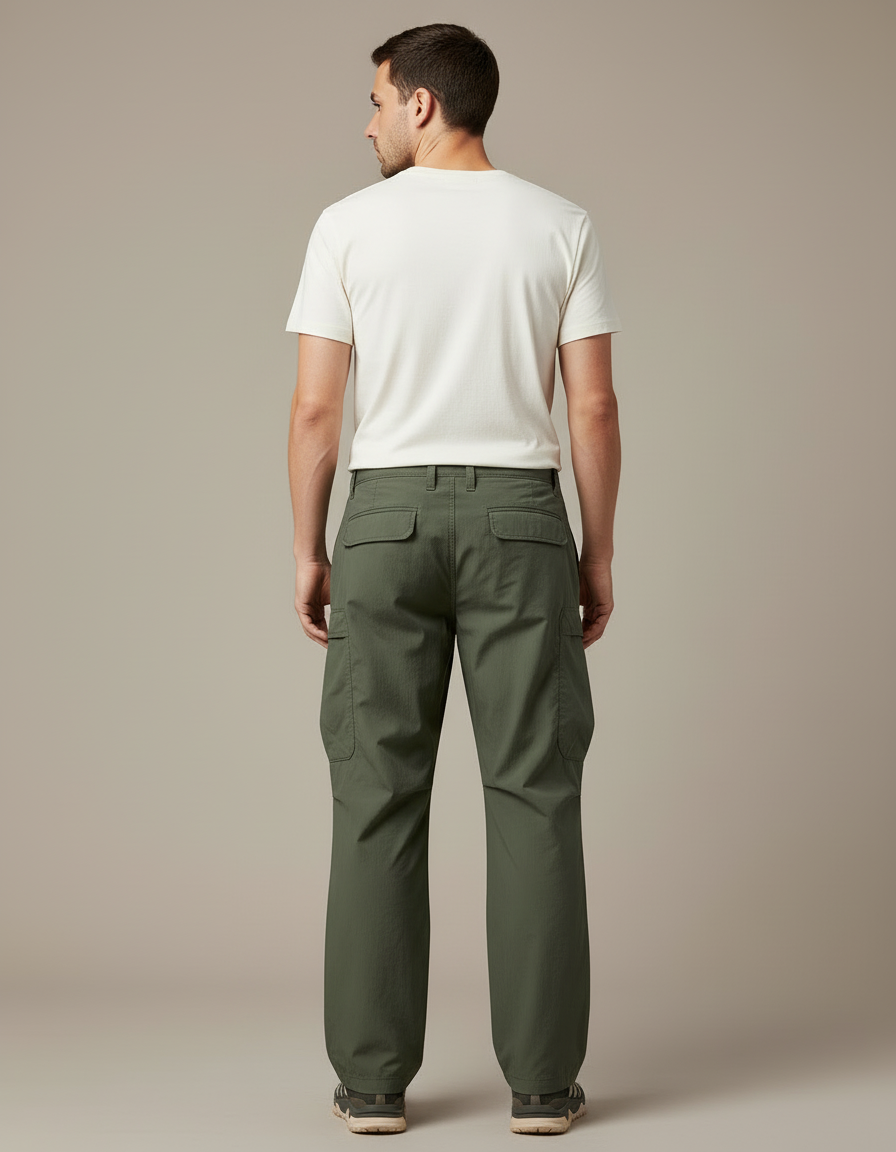 Pantalon Cargo Vert Ample Décontracté Homme Coton - Kaki Gabardine - vue 2