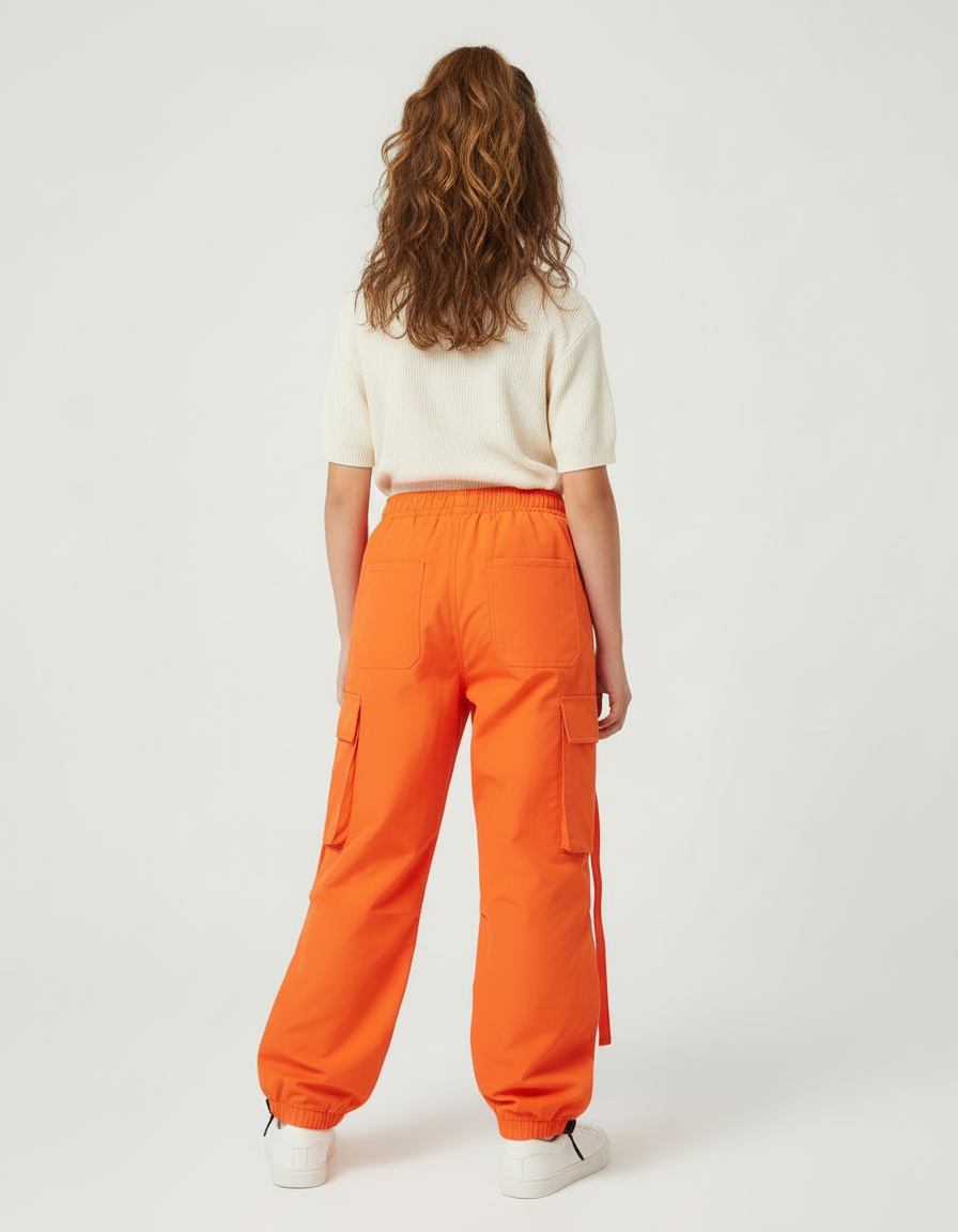 Pantalon Cargo Orange Ample Enfant Hip Hop - Toile - vue 2