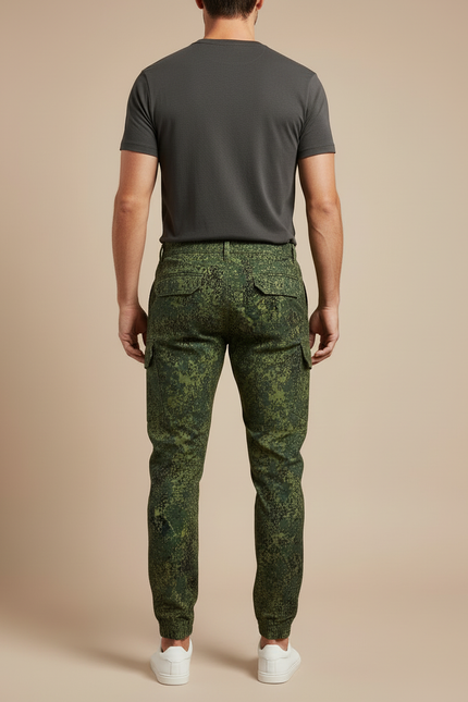 Pantalon Cargo Camouflage Numérique Ajusté Homme Streetwear - Vert Toile - vue 2