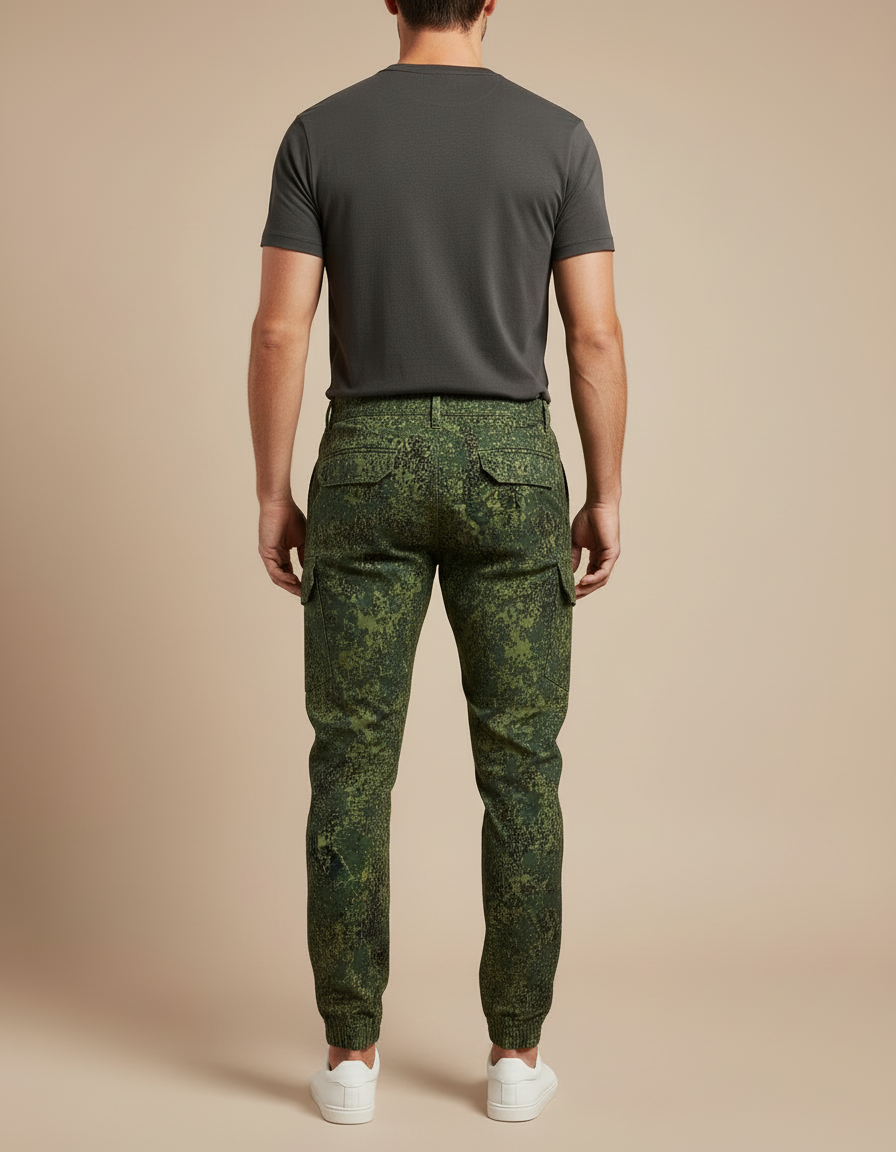 Pantalon Cargo Camouflage Numérique Ajusté Homme Streetwear - Vert Toile - vue 2
