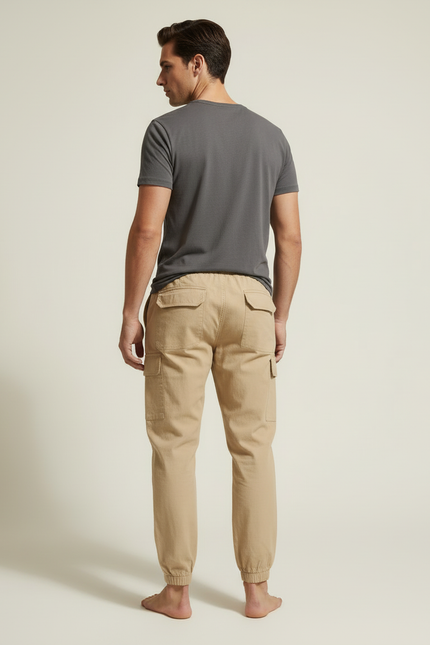 Pantalon Cargo Beige Léger Coton Multipoches Décontracté - vue 2