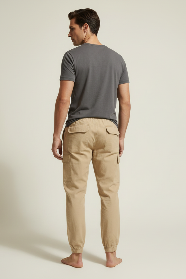 Pantalon Cargo Beige Léger Coton Multipoches Décontracté - vue 2