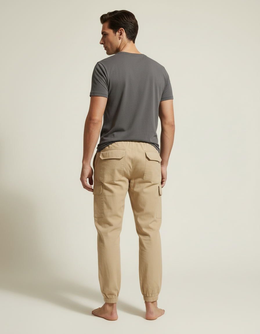Pantalon Cargo Beige Léger Coton Multipoches Décontracté - vue 2