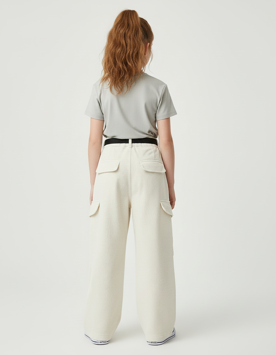 Pantalon Cargo En Velours - Beige Cordé - vue 2