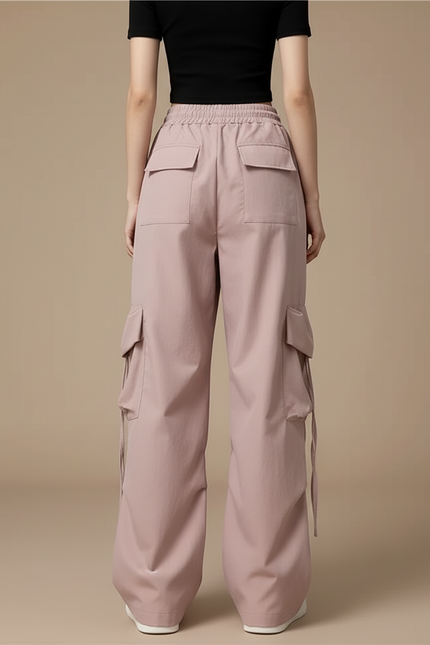 Pantalon Cargo Ample Rose Clair Décontracté Femme - Polyester - vue 2