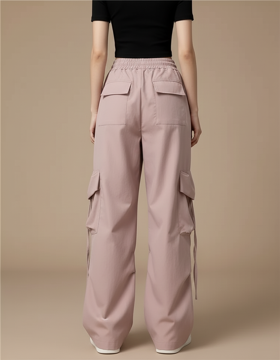Pantalon Cargo Ample Rose Clair Décontracté Femme - Polyester - vue 2