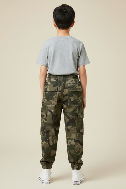 Pantalon Cargo Camouflage Coton Streetwear Garçon Multi-Poches - Multicolore Toile - vue 2