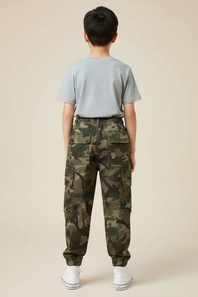 Pantalon Cargo Camouflage Coton Streetwear Garçon Multi-Poches - Multicolore Toile - vue 2