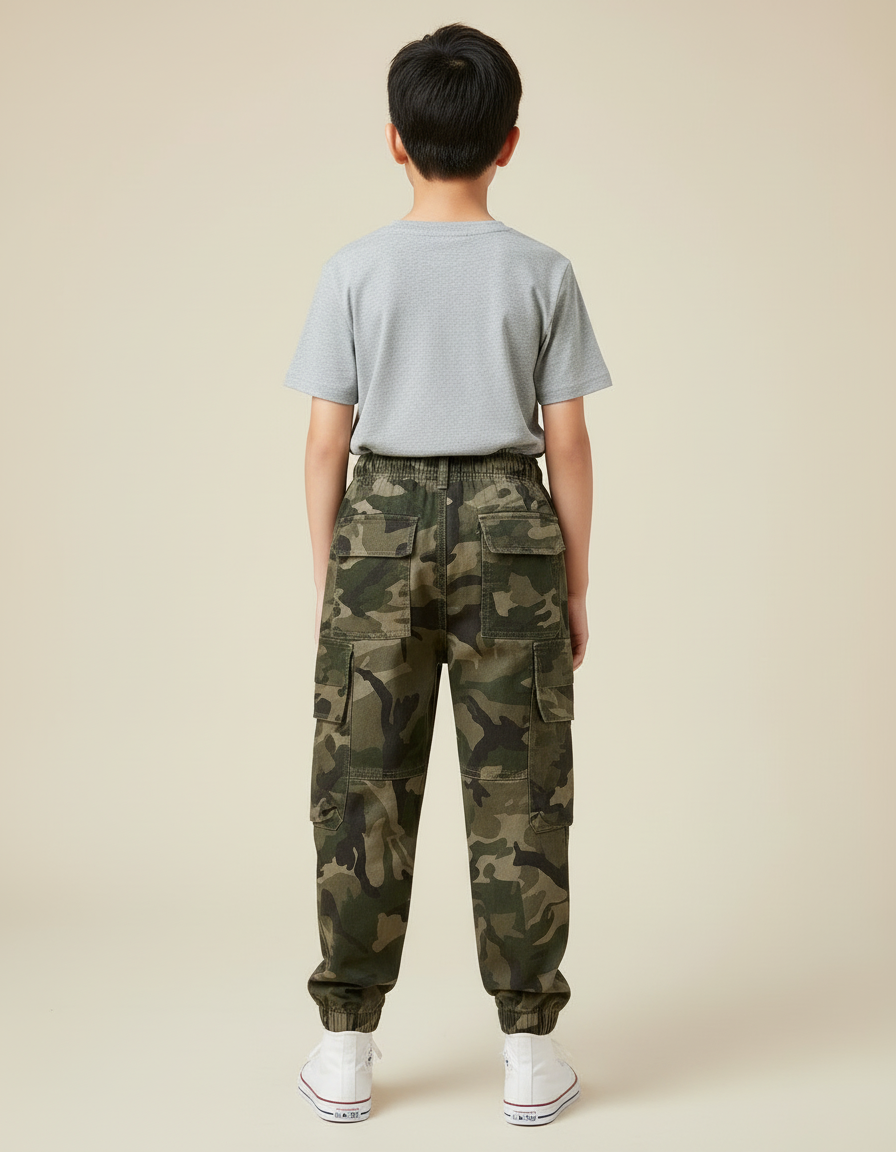 Pantalon Cargo Camouflage Coton Streetwear Garçon Multi-Poches - Multicolore Toile - vue 2
