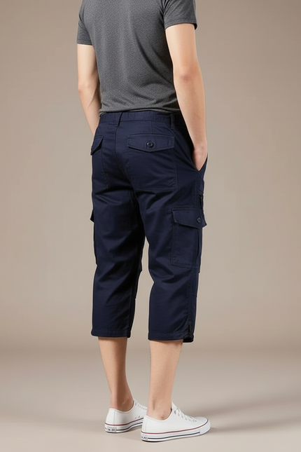 Pantalon Cargo Bleu Marine Court Multipoches Homme Coton - vue 2