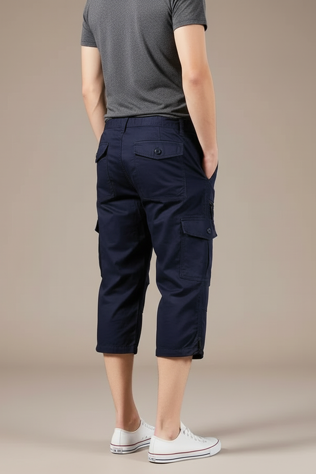 Pantalon Cargo Bleu Marine Court Multipoches Homme Coton - vue 2