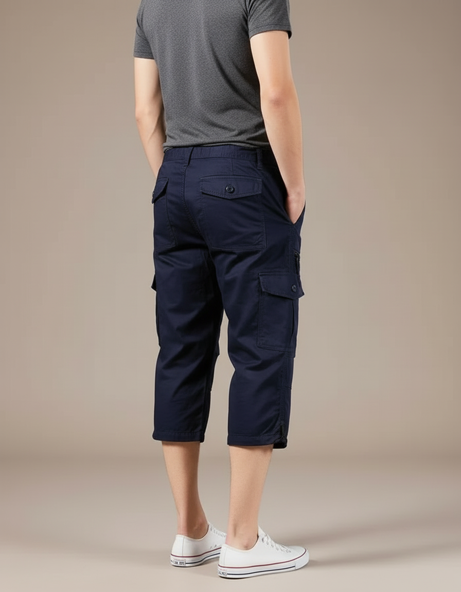 Pantalon Cargo Bleu Marine Court Multipoches Homme Coton - vue 2