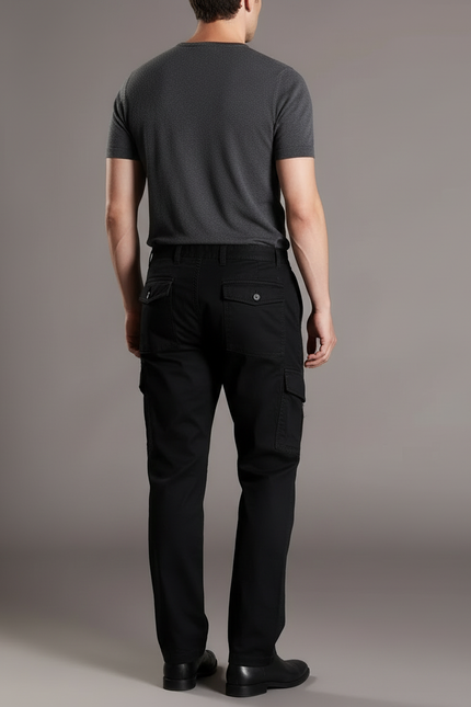 Pantalon Cargo Noir Coton Droit Multipoches Homme - vue 2
