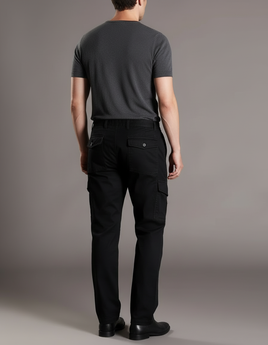 Pantalon Cargo Noir Coton Droit Multipoches Homme - vue 2