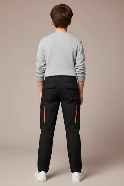 Pantalon Cargo Noir Zips Oranges Multipoches Garçon - Polyester - vue 2
